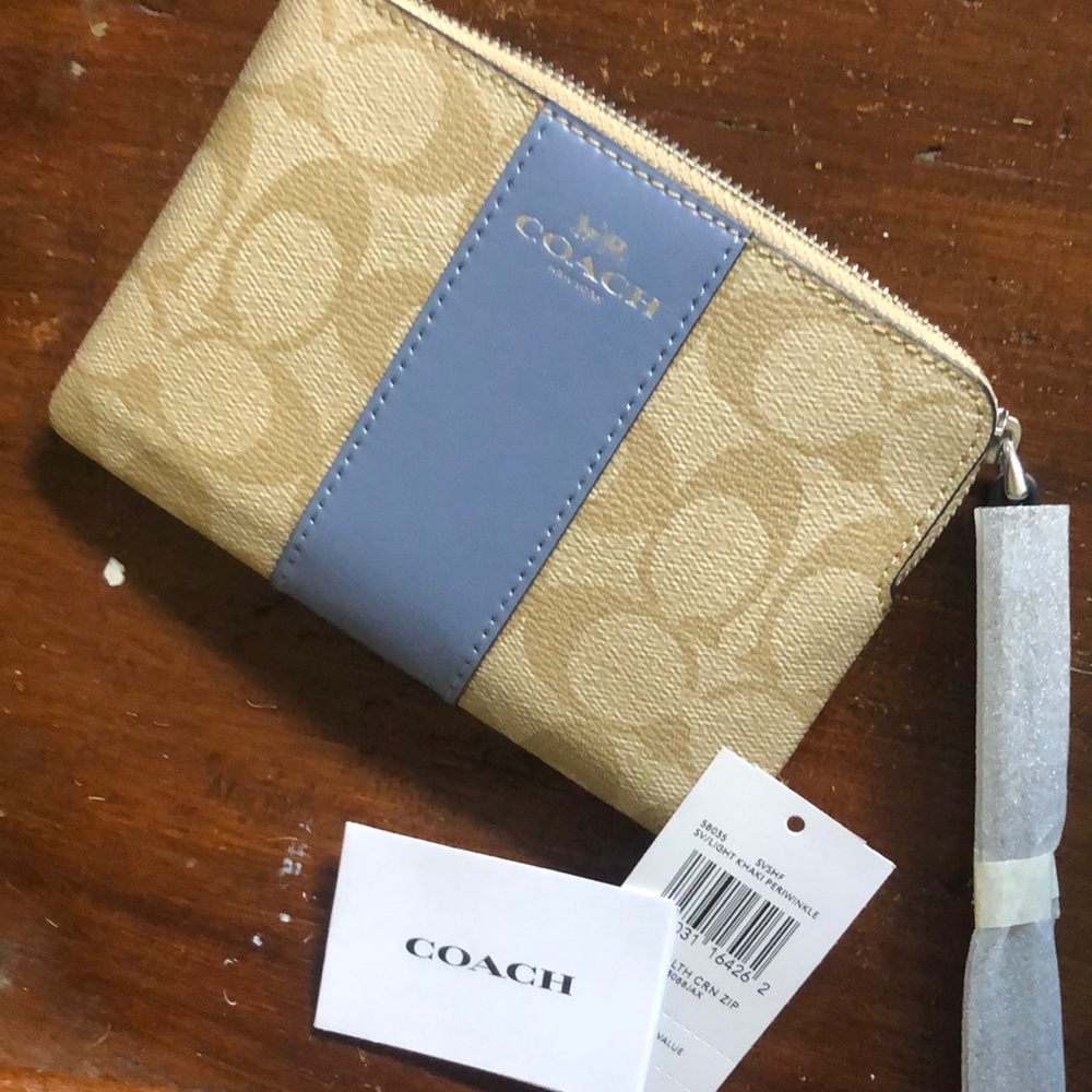 COACH NWT leather ziplet in canvas/blue